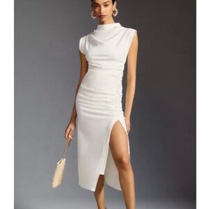Anthropologie The Maya Ruched Cowl-Neck Dress White XSP